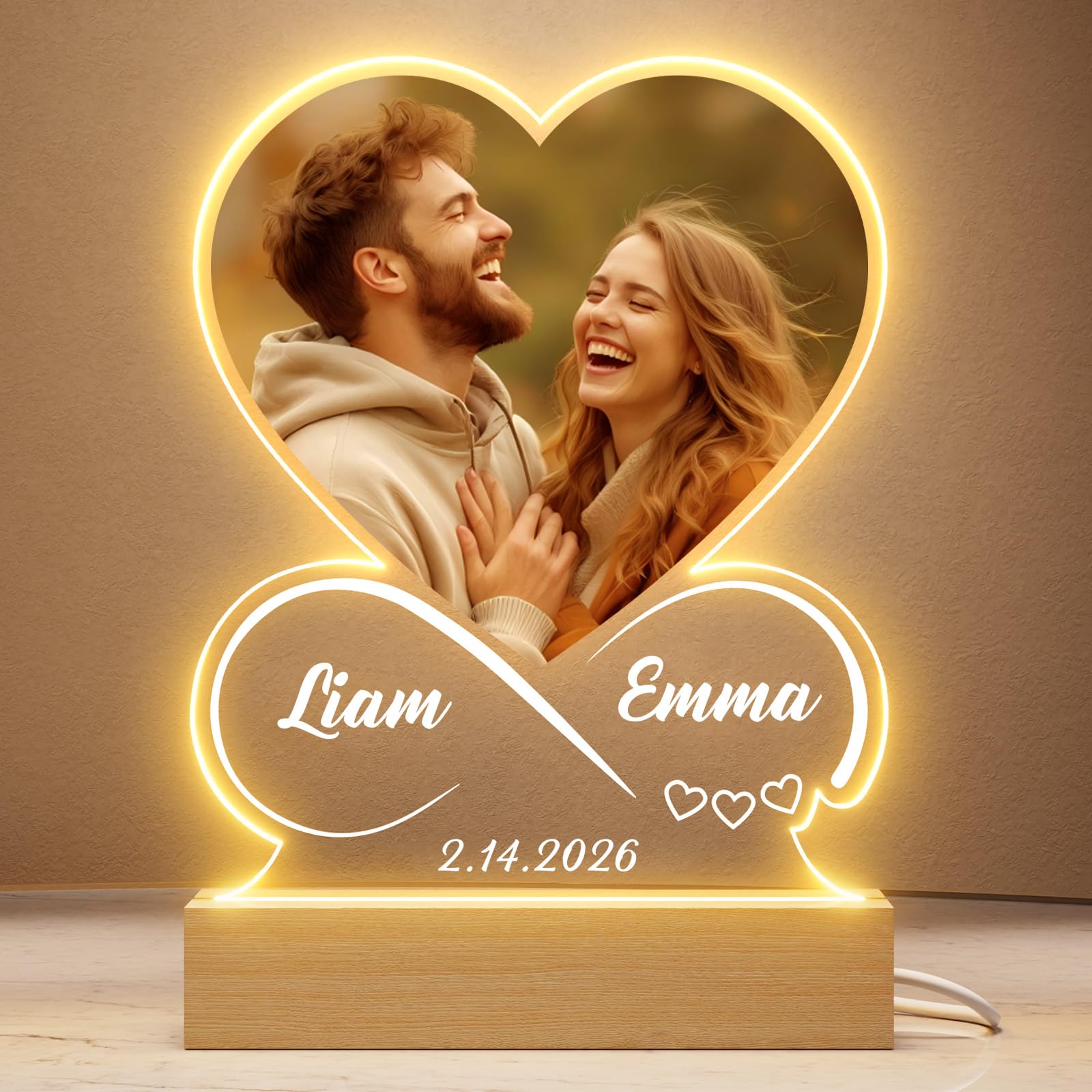 Personalised Infinity Heart Picture Plaque - Customised Photo Frame - Valentines Day Gifts for Couples - Anniversary Customised Gifts for Him Her