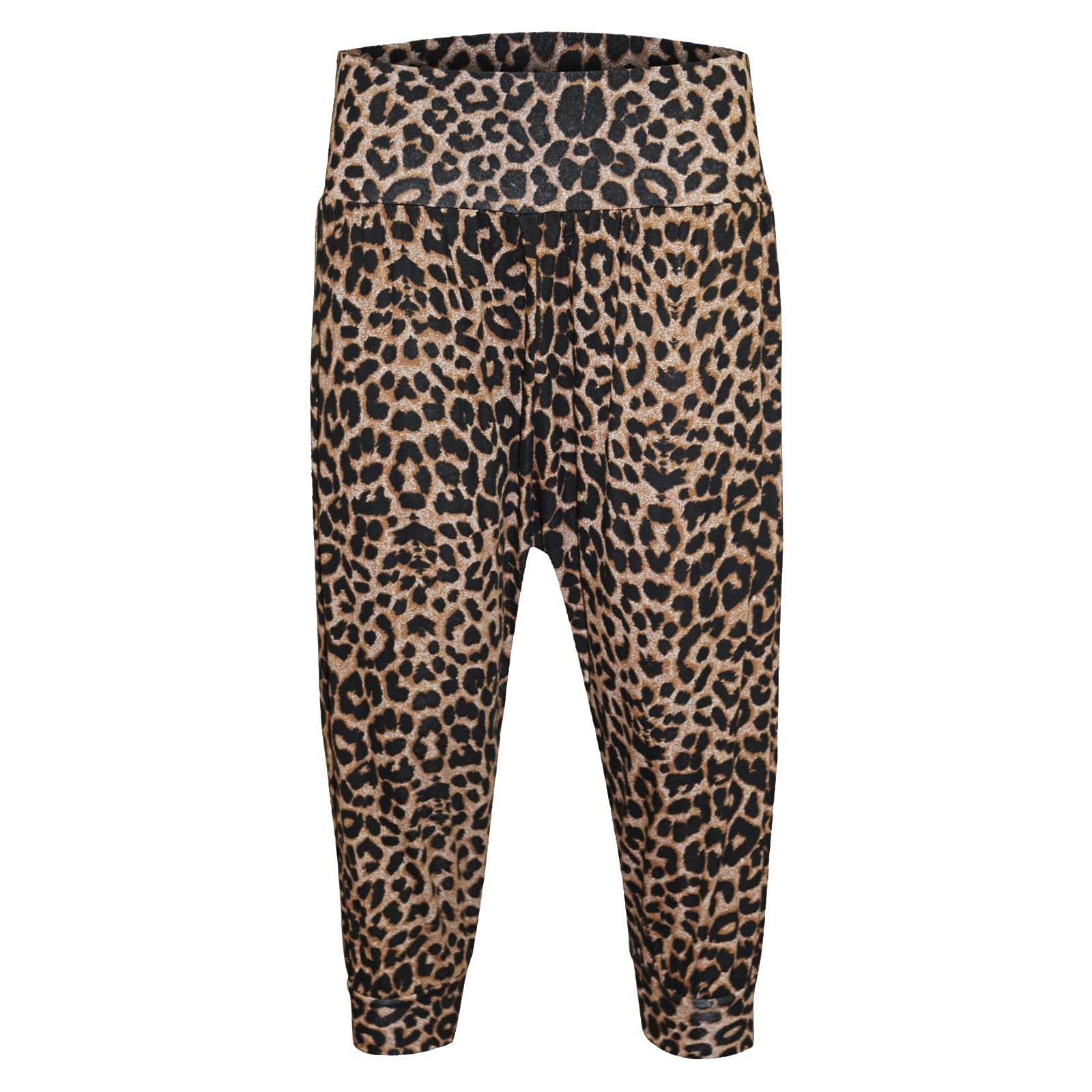 WearAll Womens Plus Size Cropped Harem Trousers Ladies 3/4 Plain Baggy Pants Leopard 24-26