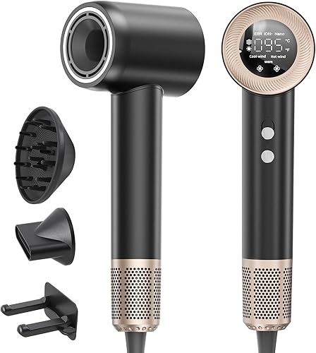 Secador de pelo con motor de alta velocidad de 140,000 RPM, 300 millones de secadores de pelo iónicos, secadora de bajo ruido de 59 dB, con difusor