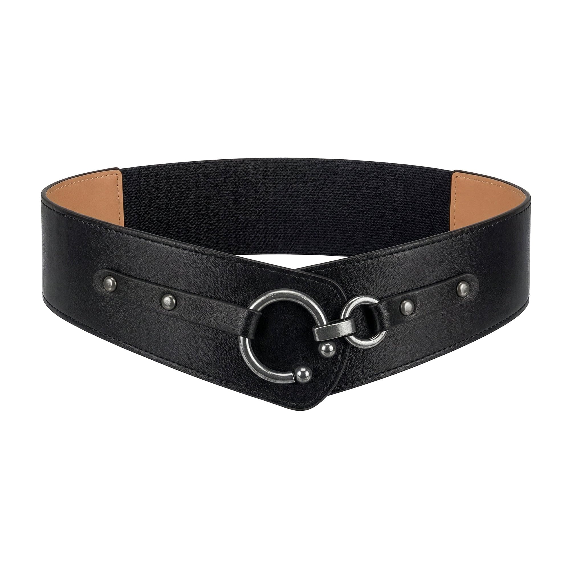 BlackButterfly Wide Elastic Stretch Retro Metal Interlock Buckle Belt (Black, XXL)