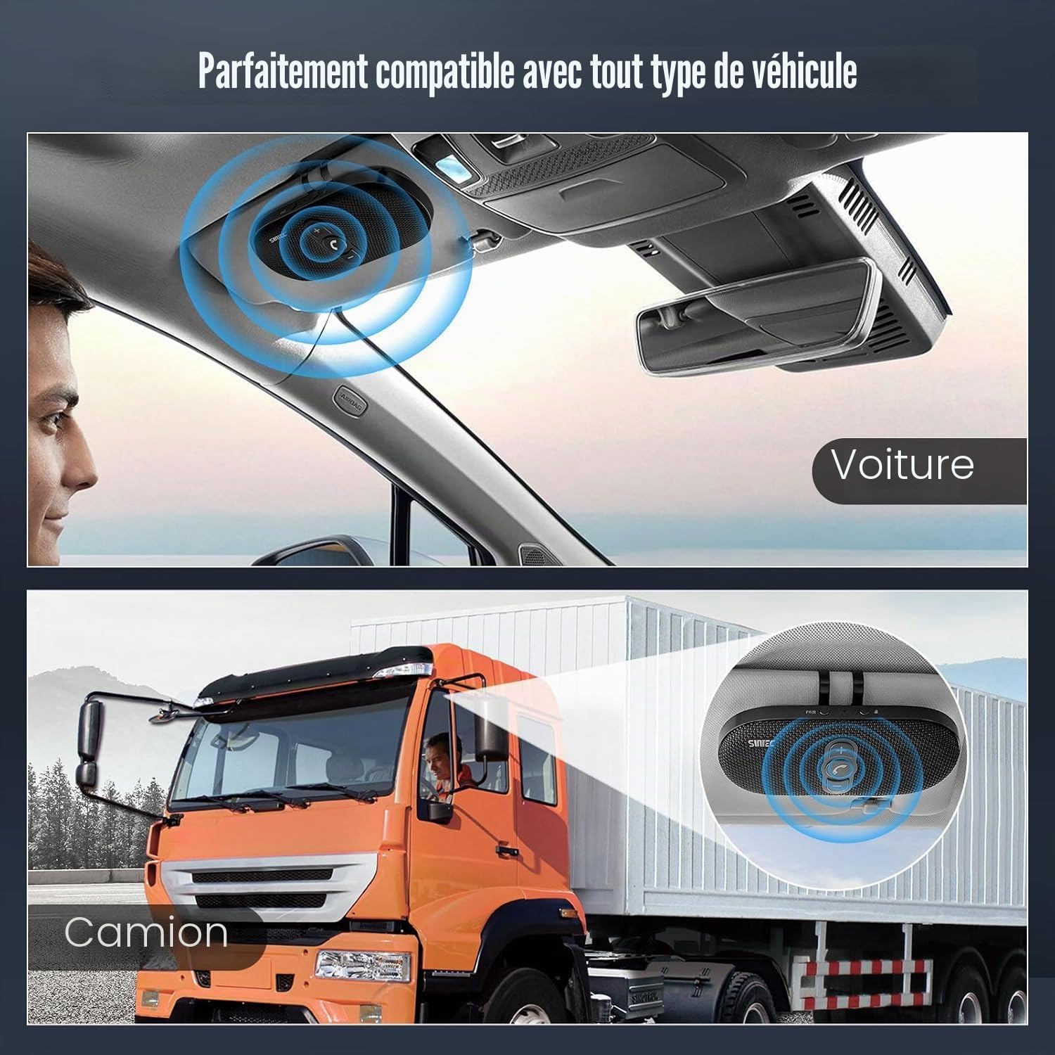 Kit Mains Libres Bluetooth pour Voiture - Siri et Google Assistant