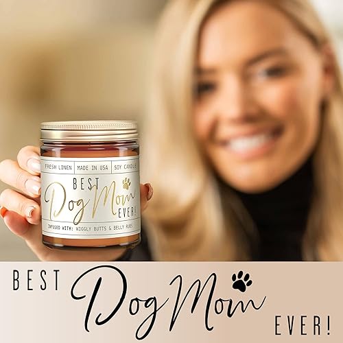 Miniatura 4 de Dog Mom Gifts for Women, Dog Lovers Gifts for Women - 'Best Dog Mom Ever' Soy Candle, w/Fresh Linen I Gifts for Dog Lovers I Dog Gifts for Women I