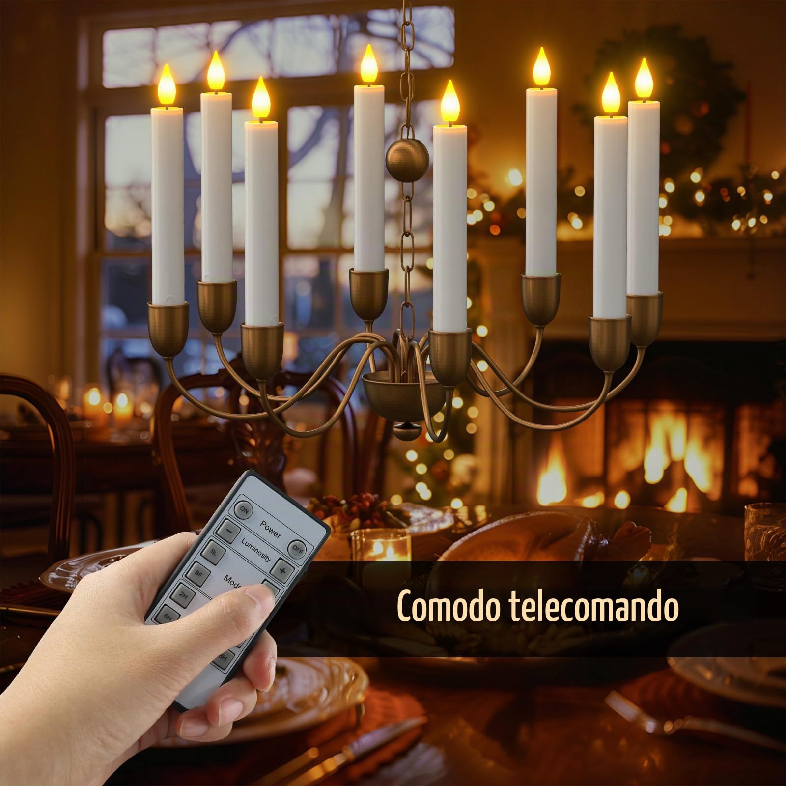 PChero Candele Ricaricabili con Telecomando, 10 candele elettriche a LED senza fiamma finte candele affusolate tremolanti per Halloween Natale decorazione della tavola della cena