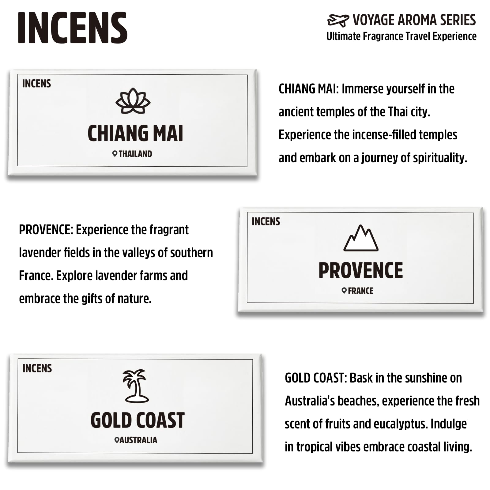 Juego de Aceites Esenciales Serie Chiang Mai, Set de 6 Aceites 100% Puros - Canela, Sándalo, Incienso, Menta, Hierba de Limón, Bergamota 10ML Hacer Velas, Fragancias Frescas y Difusor