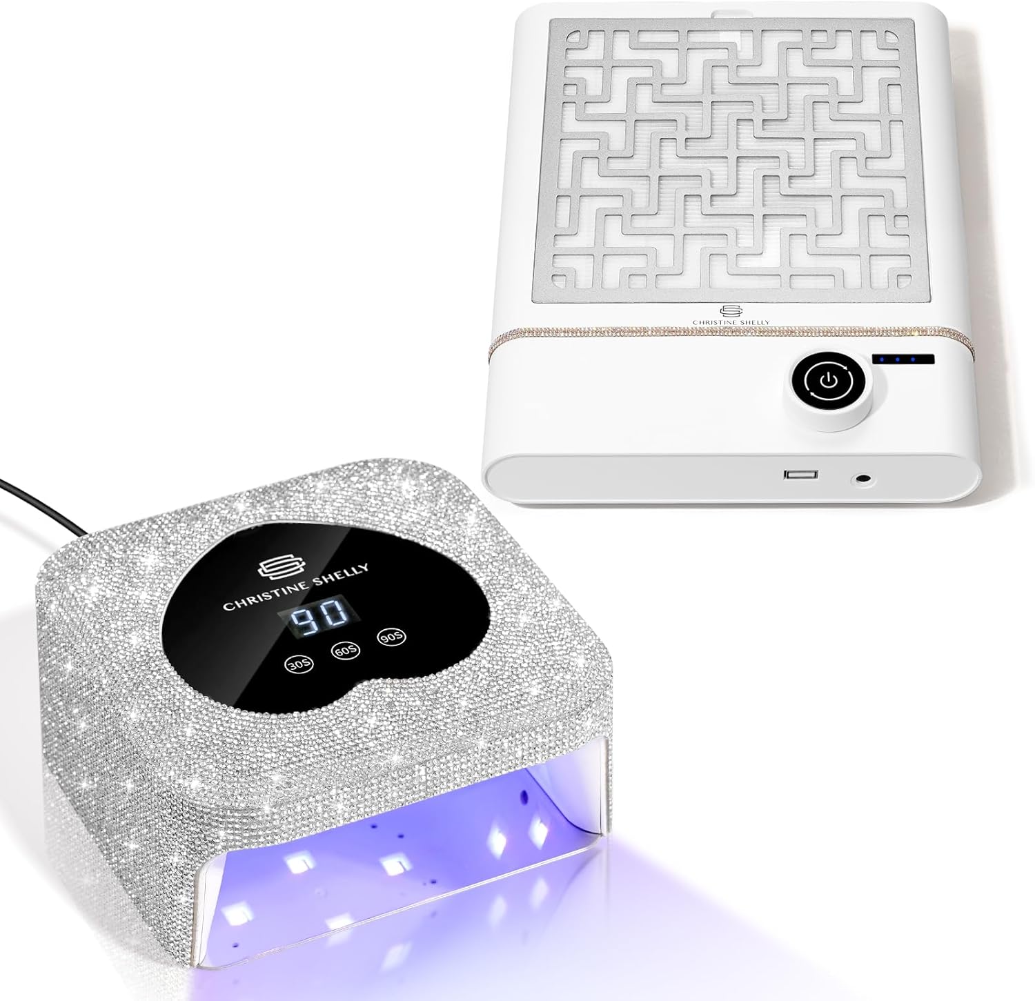 Nail Dust Collector Bling Rechargeable Vacuum Nail Tech Fan Extractor and UV LED Nail Lamp Nail Dryer