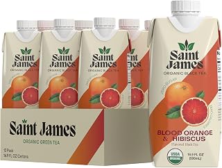 Saint James Iced Tea | Blood Orange Organic Green Tea | Organic, Non-GMO Green Tea, 12 Pack (16.9oz each) (Blood Orange)