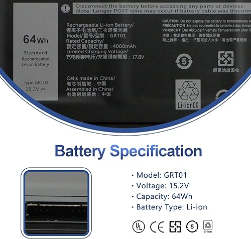 Miniatura 2 de ANTIEE GRT01 - Batería para portátil Dell Latitude 5421 5431 5531 5521 Precision 3561 3470 3571 Alienware m17 R5 AMD Series Laptop 00P3TJ 0P3TJ