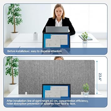 48 Desktop Privacy Screen - Sound Absorbing Felt Panel, Clamp-On Foldable Office Divider for Desk, Dark Grey