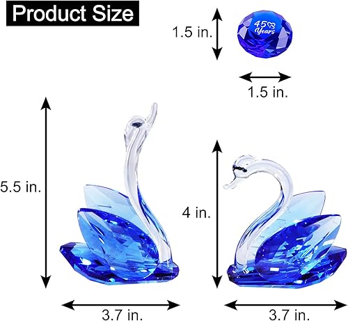 Miniatura 3 de YWHL Regalos de cisne de cristal para padres, 45 aniversario de boda para ella, figura de cisne con diamante azul, regalo del día de San Valentín,