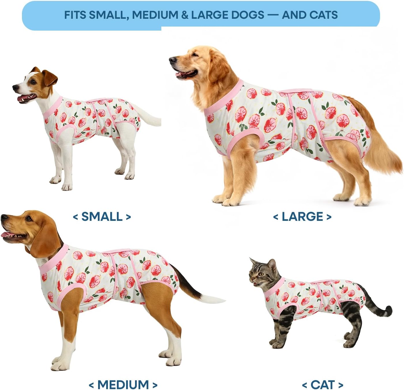 Recovery Suit for Dogs Cats After Surgery, E-Collar & Cone Alternative Surgical Suit, Prevent Licking Dog Onesies Pet Surgery Recovery Suit Soft Dog Bodysuit, Pink, L