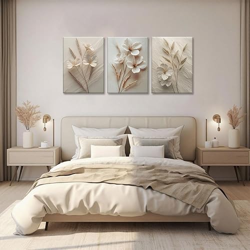 Miniatura 6 de TUEASKY 3 piezas de lienzo de arte de pared beige para decoración de pared, imágenes florales, impresiones artísticas de flores, pinturas botánicas