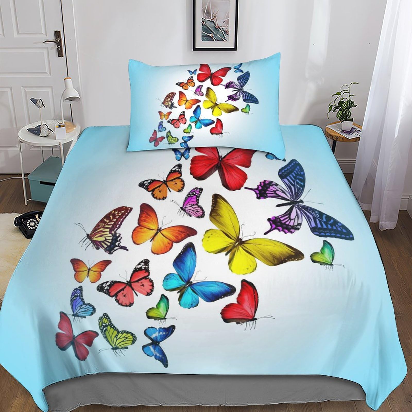 Parure de lit personnalisable texte photo et couette taie d'oreiller motif papillon 3D