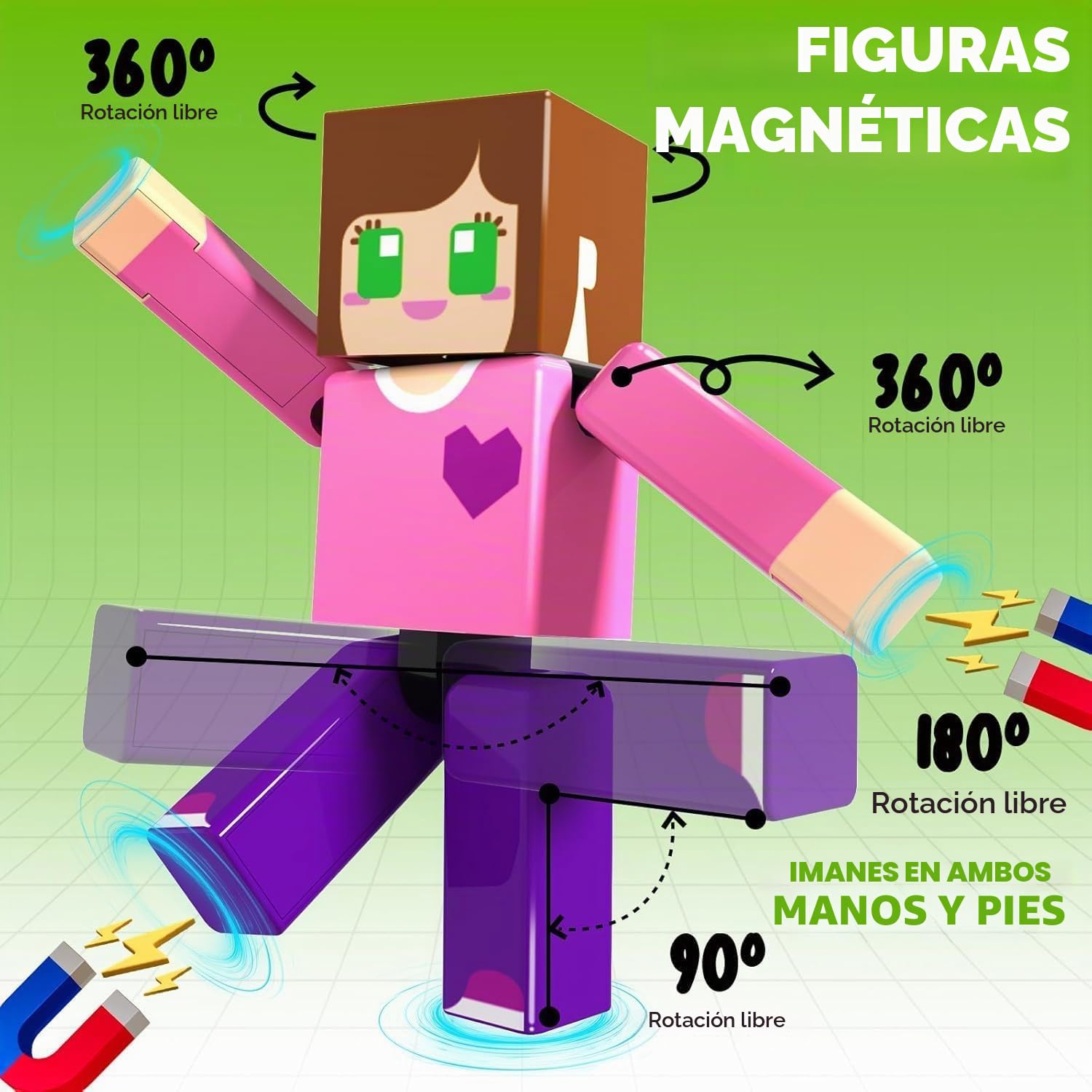Bloques Magnéticos Construcción Niños (Set 20 Piezas): 10 Personajes Figuras y 10 Cubos Magnéticos, Juegos Montessori Educativos, Imanes de Construcción, Regalo para Niños y Niñas 3 4 5 6 Años