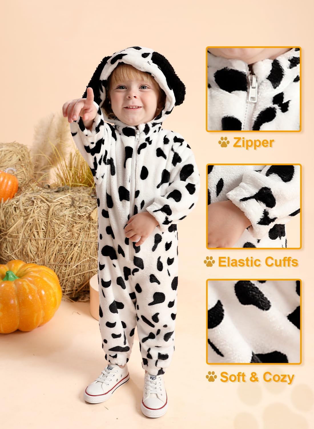 BesserBay Unisex Kids Fleece Dalmatian Costume 100 Days of School Animals Onesie with Tail 2-14 Years