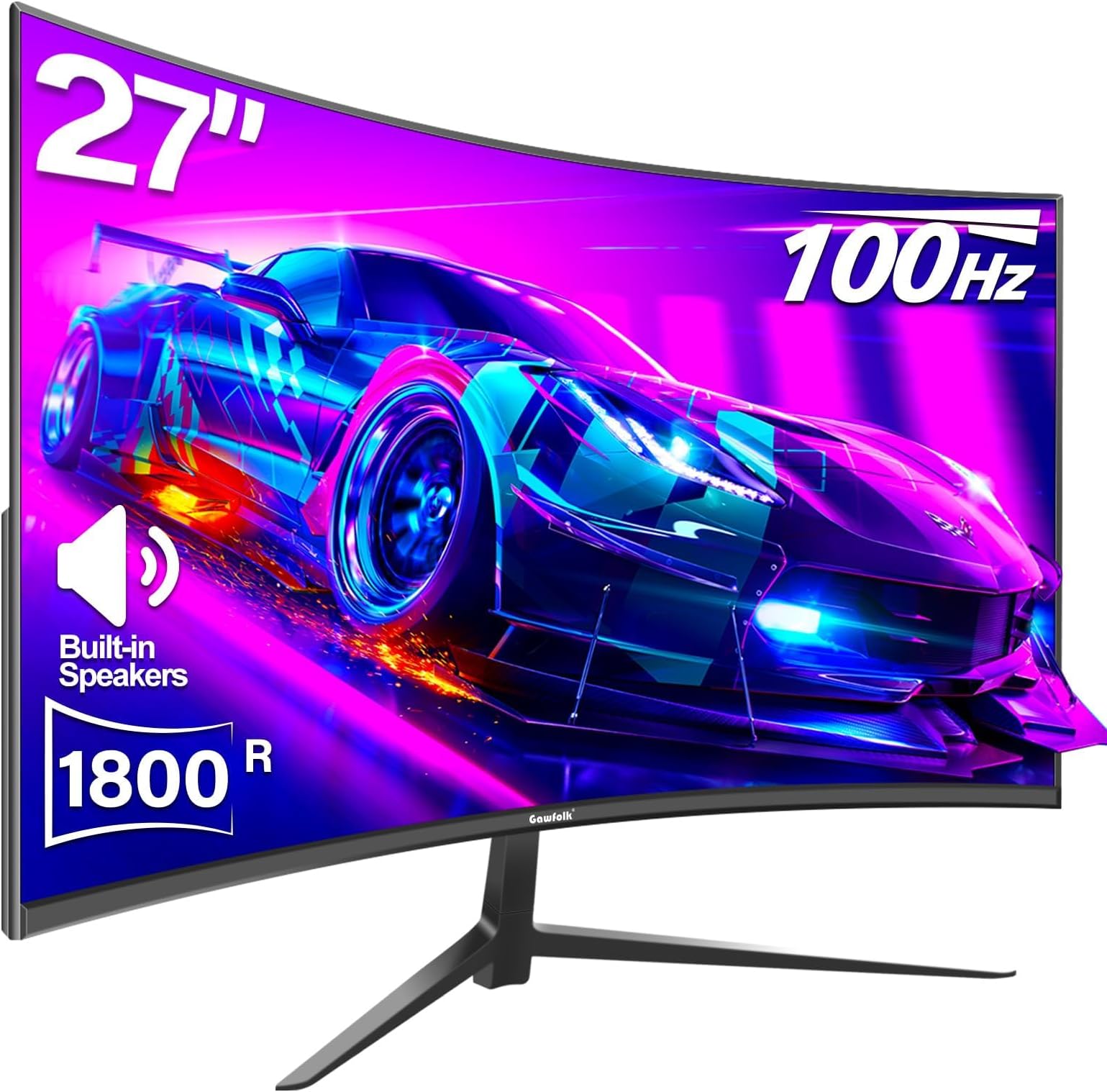 Gawfolk Curved Monitor 27 Inch 100Hz, PC Gaming Monitor with Speakers, AMD FreeSync Full HD 1080p 1800R Ultra-Thin Zero Frame Display ESA Compatible, Eye Care HDMI&DP Prots for Home Office Business