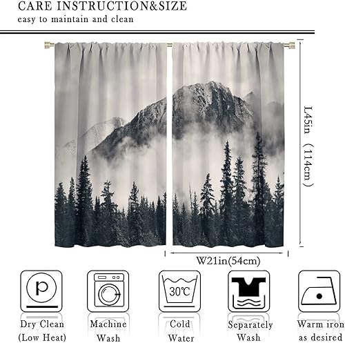 Miniatura 2 de Cortinas opacas de montañas con bosque gris brumoso, cortina para ventana de dormitorio, árbol negro natural, bosque, decoración escénica de madera