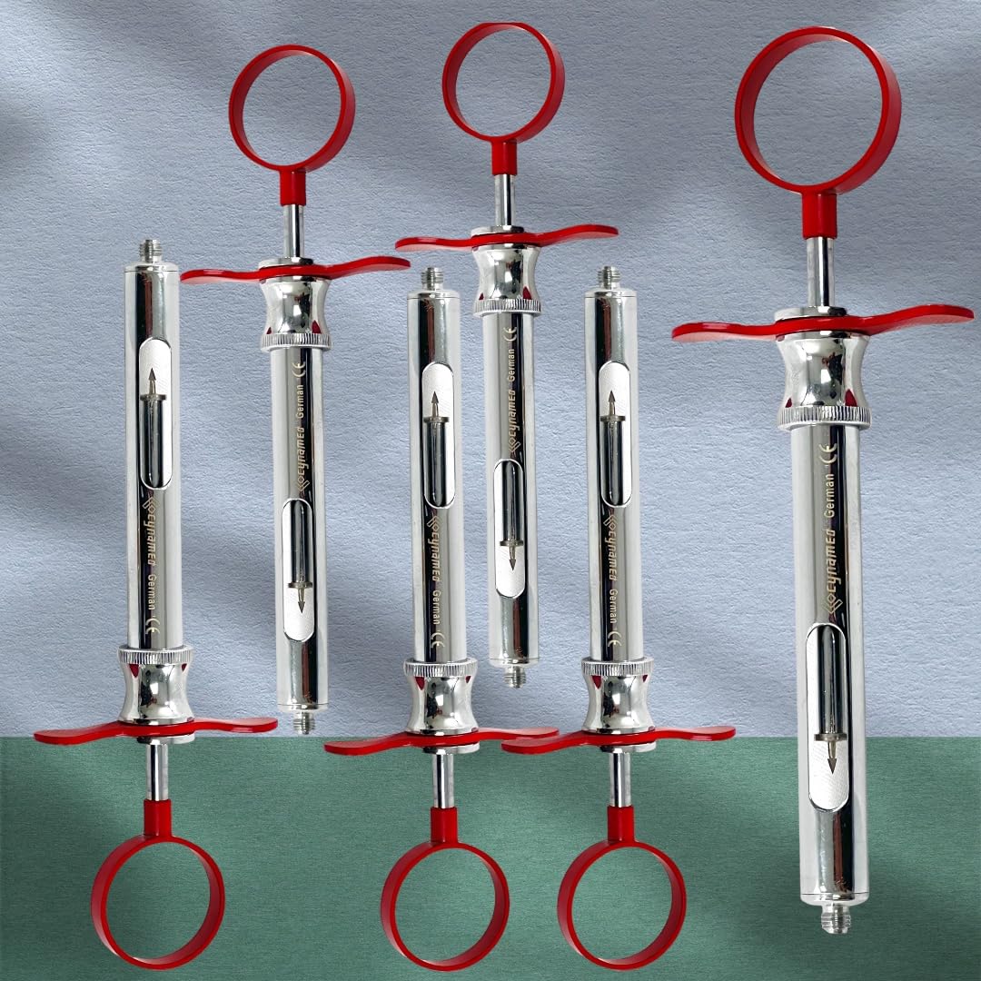 Assorted 6 Each Type CW Dental Aspirating Syinge 1.8mL Anesthetic Injection Syringe German Steel Assorted Metal or Plastic Handle (Metal Handle Red)