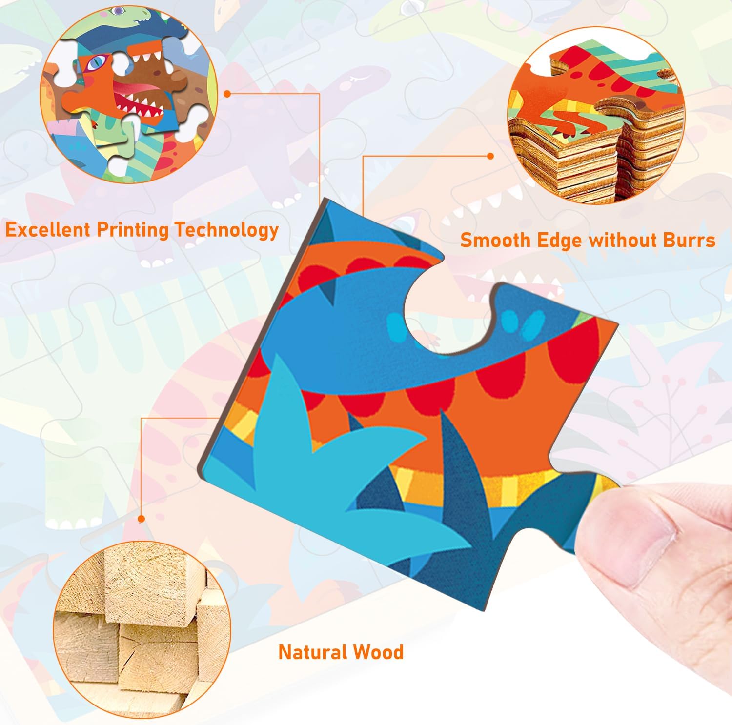 Wooden Puzzles for Kids Ages 3-5, 4 Packs 24 Piece Jigsaw Puzzles for 3 Year Old Boys Girls, Farm Urban Dinosaur Forest Animals Preschool Educational Brain Teaser Boards Toys