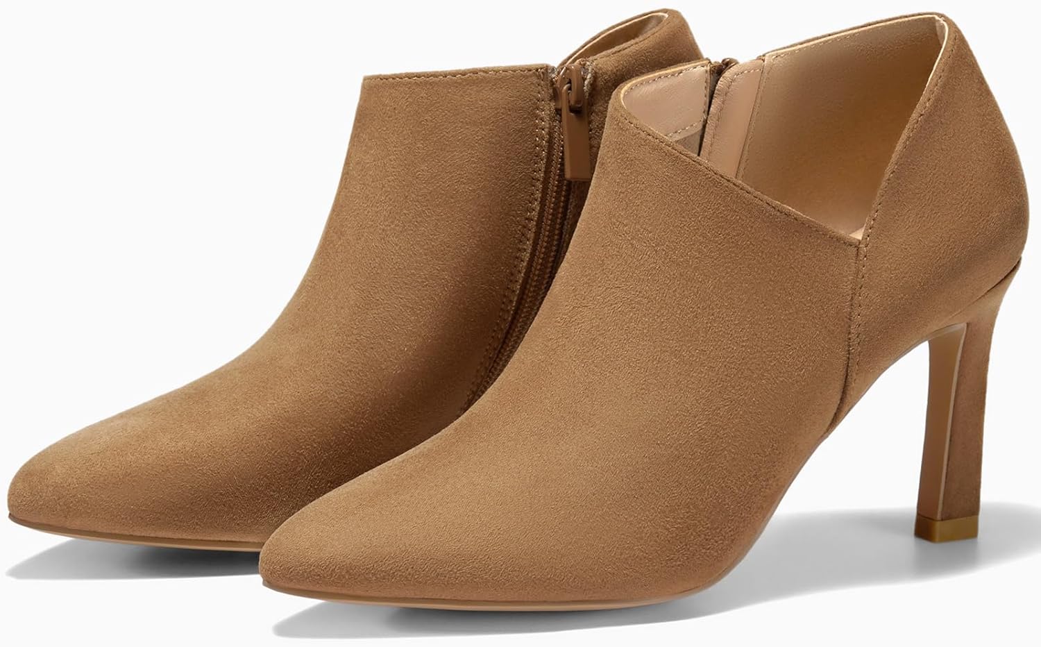 Coutgo Womens Pointed Toe V Cut Ankle Boots Kitten Heel Side Zip Office Booties - Image 5