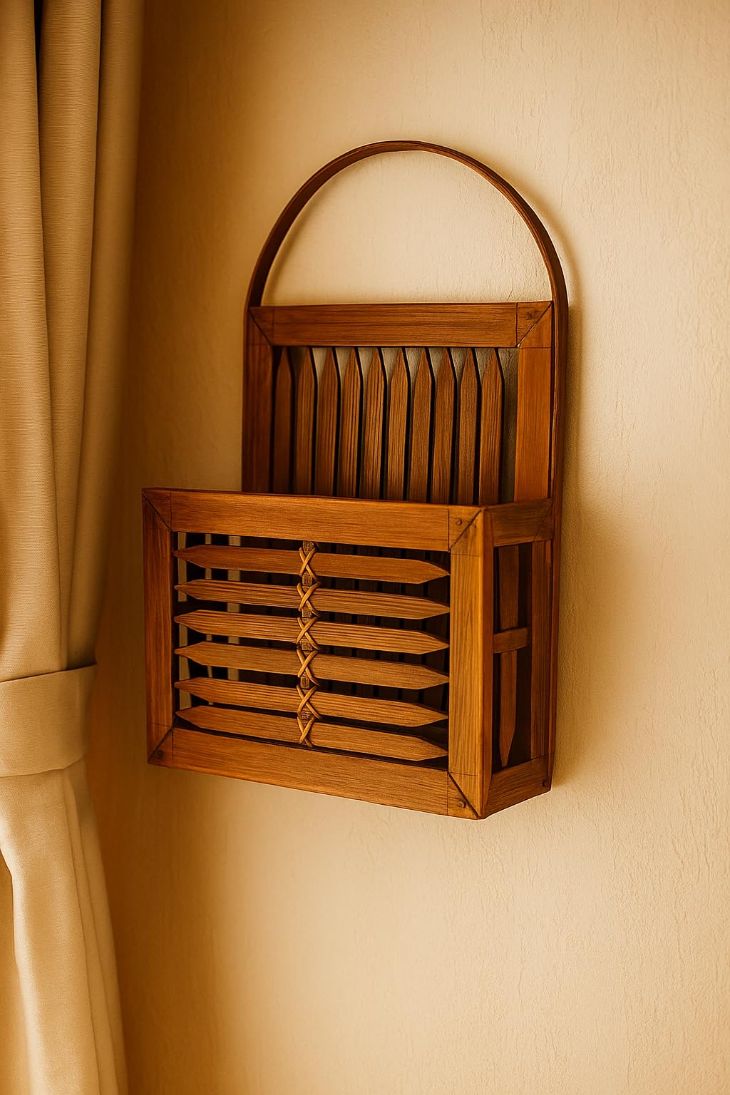 Bamboo Wall Hanging Letter Box Stand, Decorative Document Holder for Home and Office, 30 x 24 x 8 cm