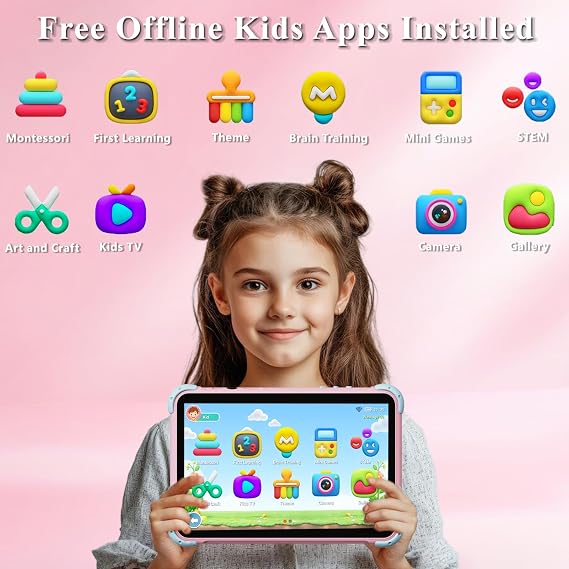 YINOCHE Kids Tablet 10 inch Tablet for Kids Toddlers, 32G Android Kids Tablets with Case, WiFi, Parental Control, Dual Camera, Best Toddler Tablets for Kids Gift for Chidlren (Pink)