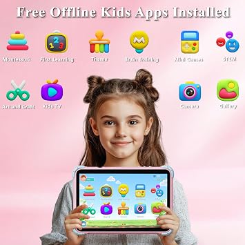 YINOCHE Kids Tablet 10 inch Tablet for Kids Toddlers, 32G Android Kids Tablets with Case, WiFi, Parental Control, Dual Camera, Best Toddler Tablets for Kids Gift for Chidlren (Pink)