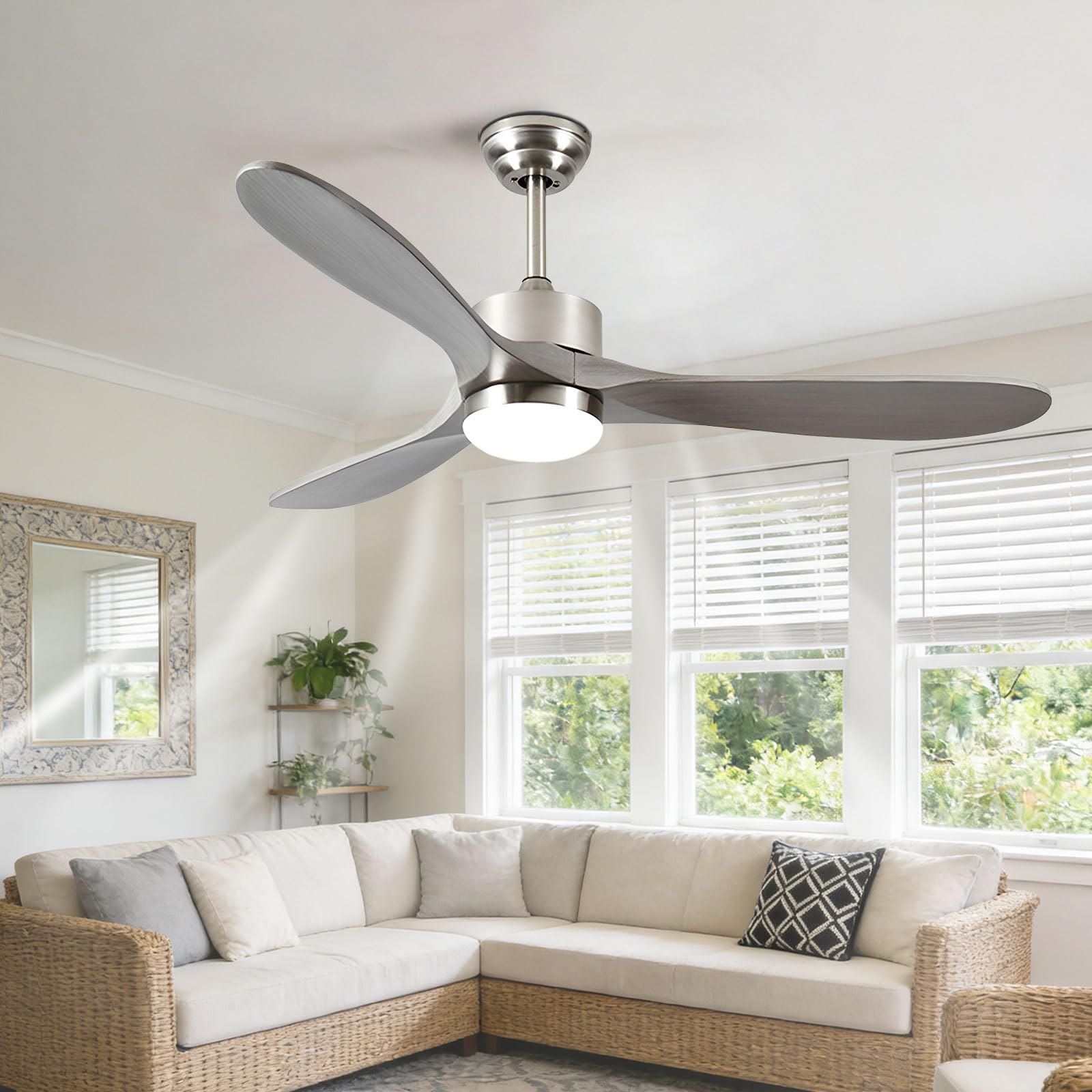 HXYSXHJUO Wood 42in Ceiling Fan with Light Modern Smart Remote/APP/Voice Control, 6 Speeds Quiet Fans Dimmable LED for Bedroom Dining Room Living