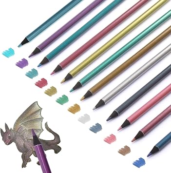 12 Metallic Colouring Pencils for Adult, Coloured Pencils Professional Drawing Pencil Set Assorted Colors Wooden Pencil for Beginners Adults Artists Sketching Layering Blending Colouring Books