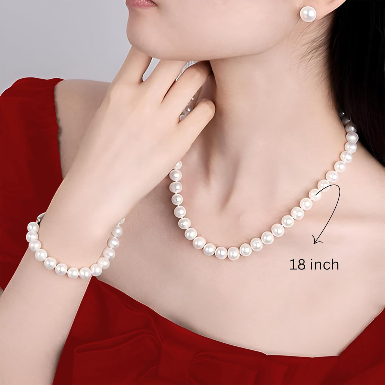 Freshwater Cultured Real Pearl Necklace set for Women - AAAA Quality, Real Long Pearl Necklace, Earrings, and Bracelet Combo - Elegant Jewelry Box Included - Ideal Gift for Brides, Moms, Wives - Perfect for Weddings, Birthdays, Anniversaries