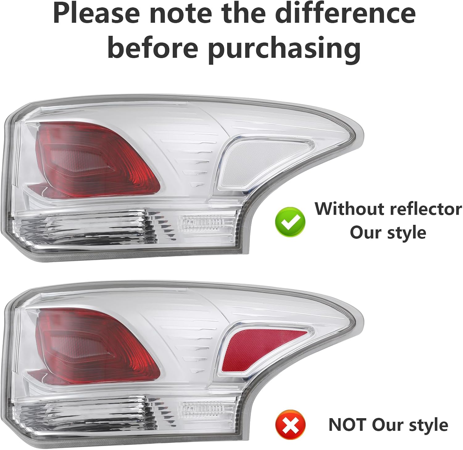 For 2013 2014 2015 Mitsubishi Outlander Halogen Tail Light Rear Lamp Chrome Housing Red&Clear Lens (Right Side)