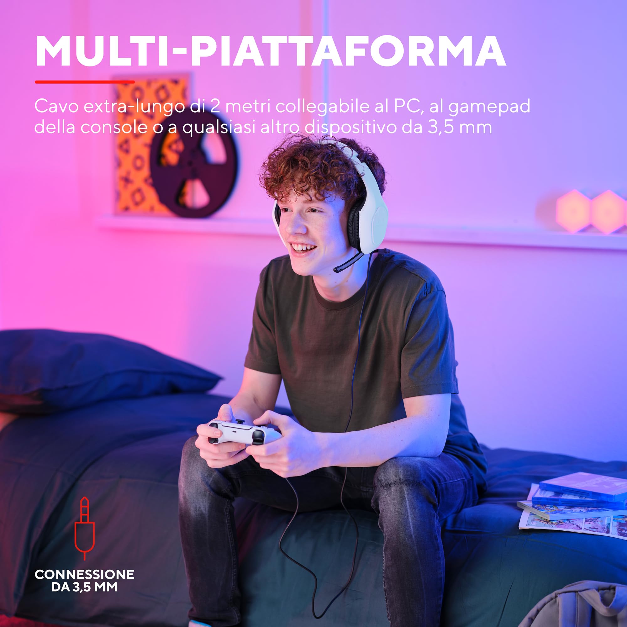 Trust Gaming GXT 415W Zirox Cuffie Gaming Leggere con Driver da 50 mm per PC, Xbox, PS4, PS5, Switch, Mobile, Jack Audio 3.5 mm, Cavo 2m, Cuffie con Microfono Over-Ear - Bianco