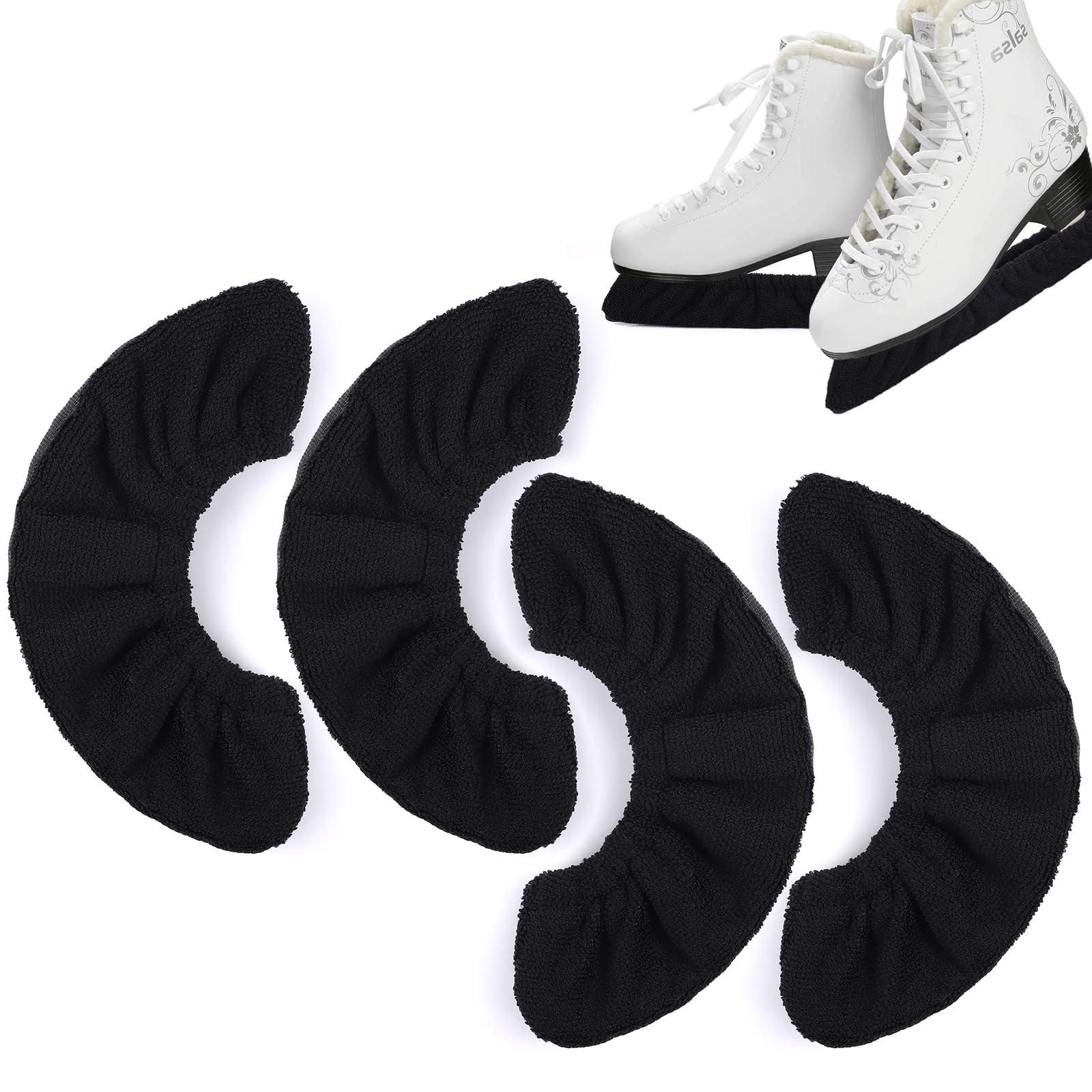 TOBWOLF 4PCS Black Ice Skate Blade Covers, Absorbent Skate Blade Protector, Black Terry Cloth Ice Skate Soakers for Hockey Skates, Figure Skates and Ice Skates