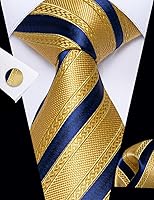 YourTies Gold Blue Striped Silk Tie Set for Men with Pocket Square Cufflinks - Wedding Business Formal Necktie Gift Box