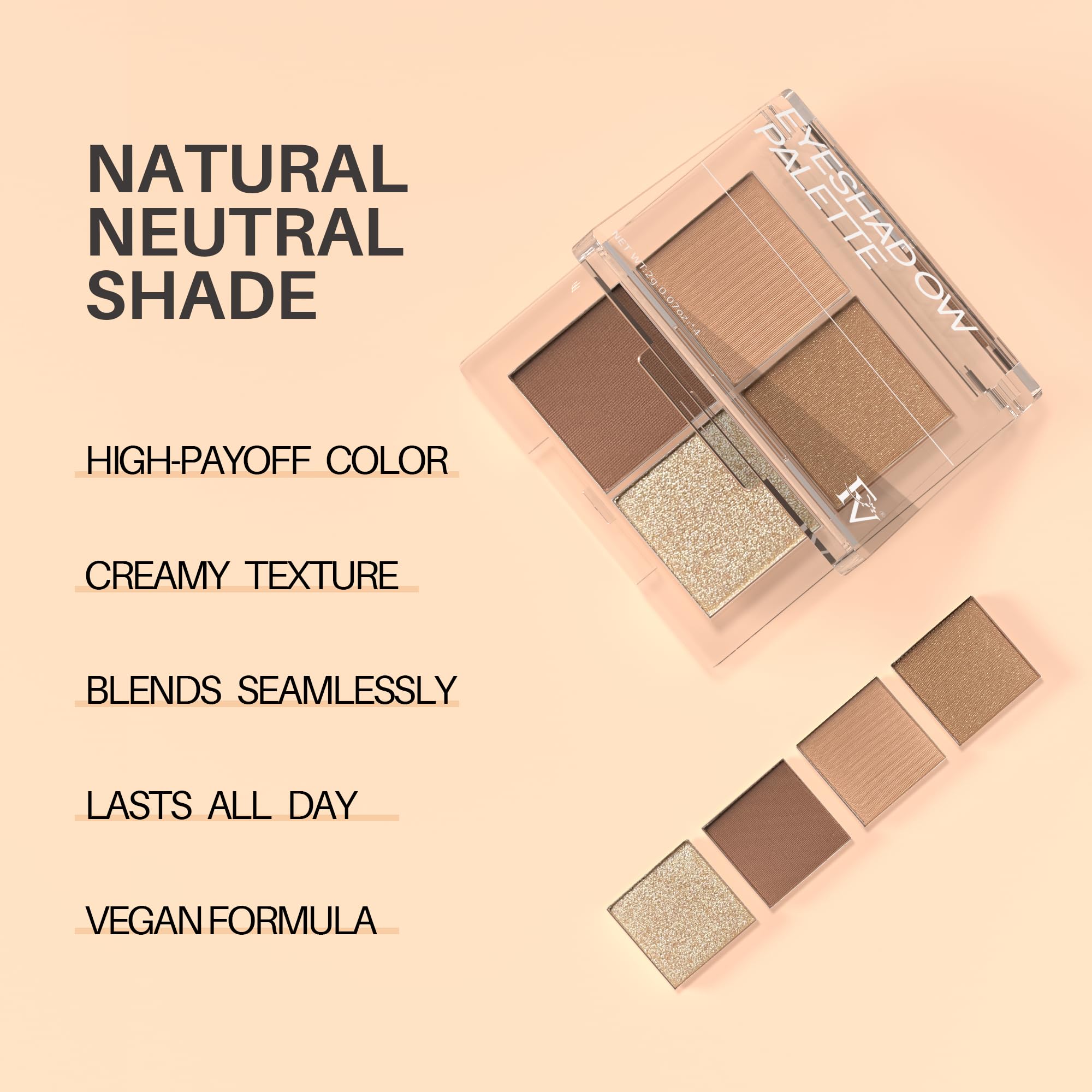 Paleta de sombras de ojos con acabado natural, 4 tonos mate y metálicos de alto pigmento, maquillaje de sombra de ojos de larga duración, a prueba de arrugas, maquillaje de ojos mezclable (neutro) 5