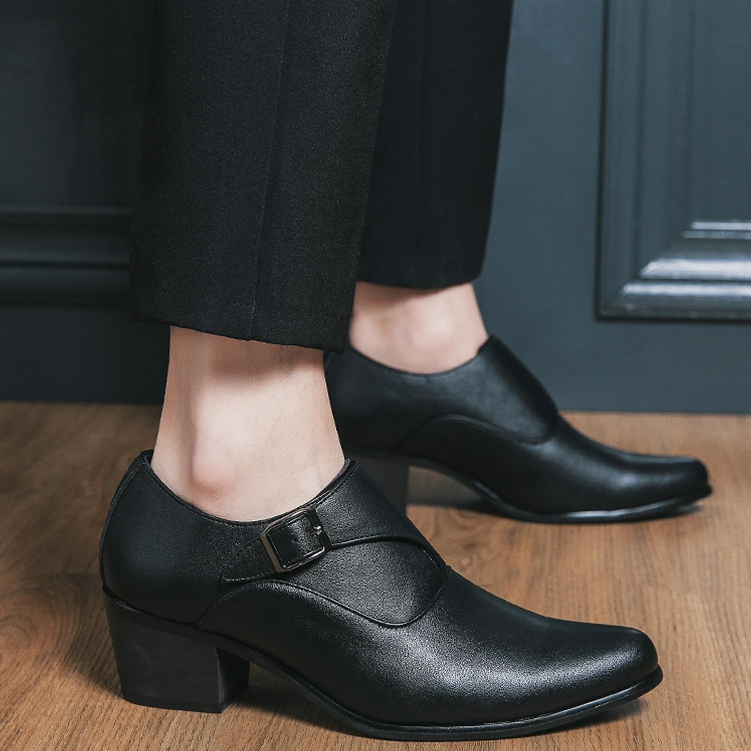 Zapatos de vestir formales Oxford con hebilla y tacón cubano alto for hombres for negocios y eventos