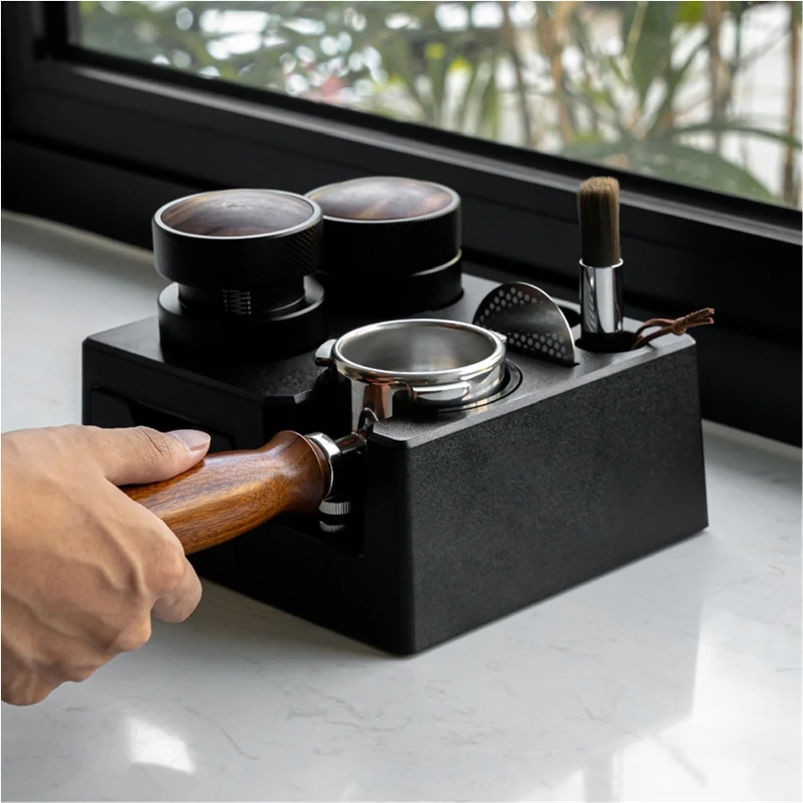 EstacióN De Apisonamiento De Espresso Y Caja De Go Estante portafiltro de café 51/53/58mm, soporte distribuidor, for tapete Espresso, caja golpe for, accesorios