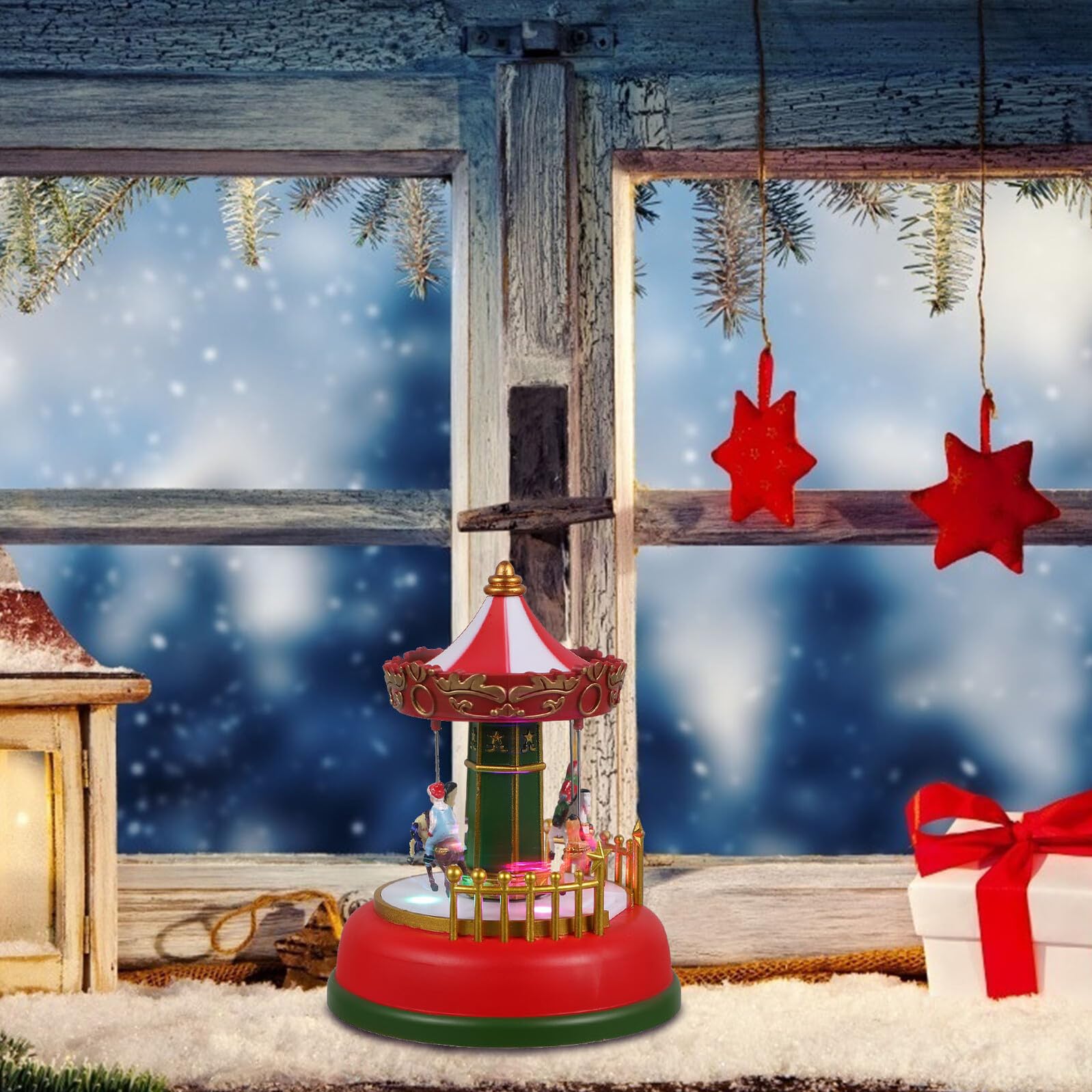 GALPADA Carillon a Giostra Rotante Luminoso Musica Decorazione da Tavolo Natalizia in Plastica Ornamento Creativo per e Regalo di Compleanno