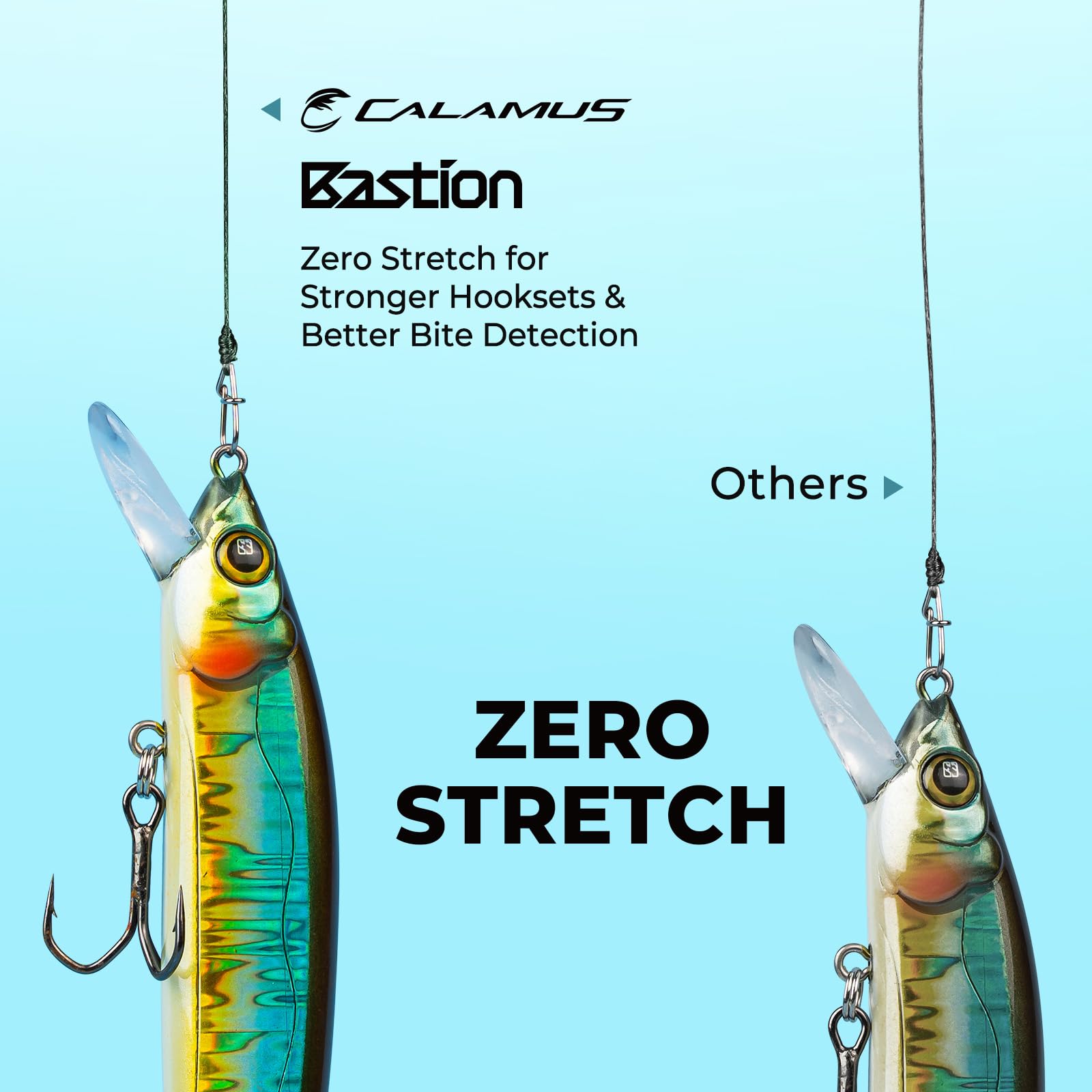 Calamus Bastion pleciona żyłka wędkarska odporna na ścieranie, pleciona żyłka – cienka średnica Superline, zero stretchu, 4-żyłowa, MultiTuf Fiber Braid