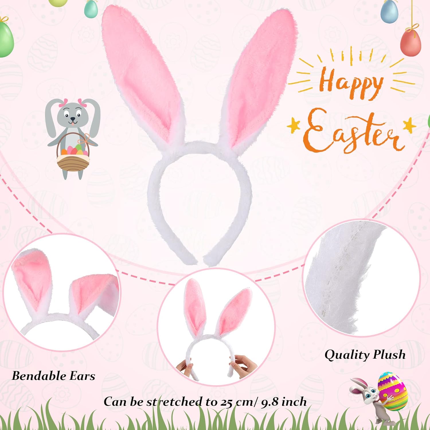 Jutom 24 Pcs Bunny Ears Headband Cute Plush Rabbit Ears Cosplay Bunny Costume for Adults Halloween Party Favors