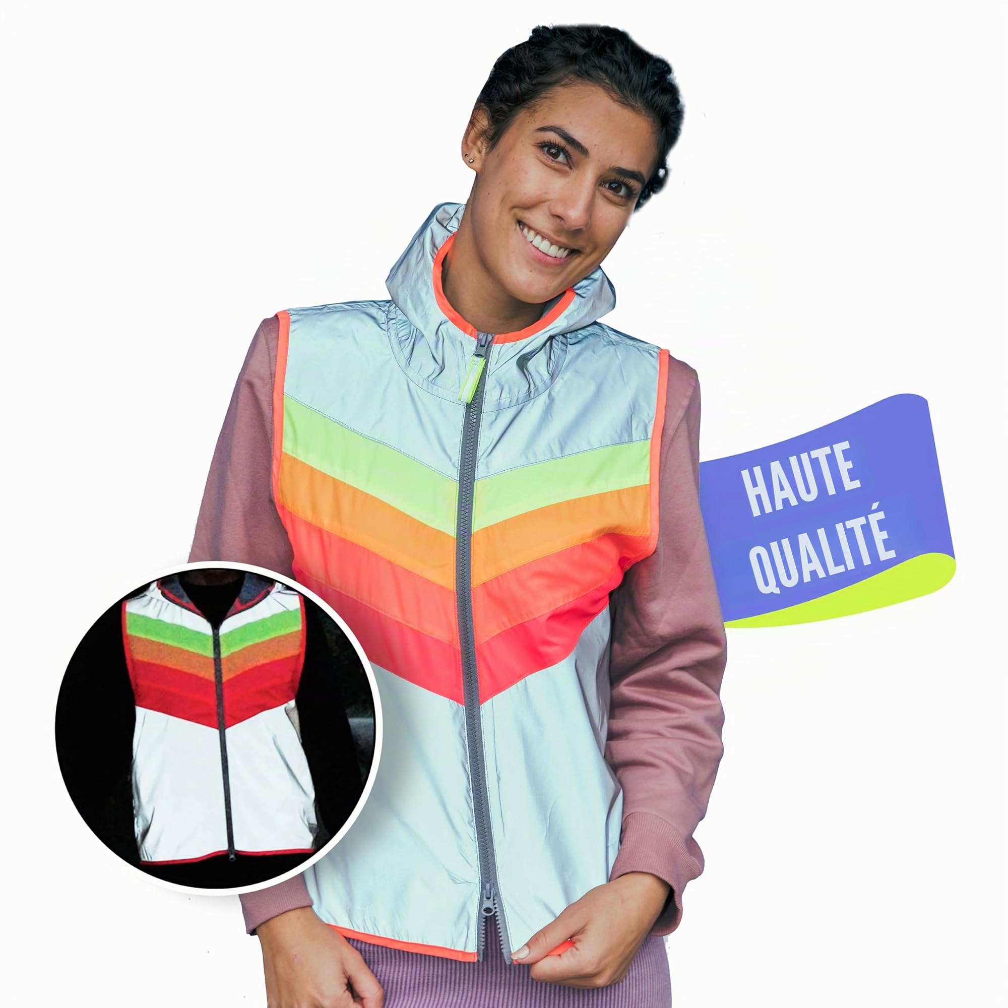 gofluo. Darkflow Gilet réfléchissant – Darkjacket – Fluo Neon – Gilet de sécurité – Gilet réfléchissant – visible dans l'obscurité pour les randonneurs, le jogging, le vélo, la moto – Gris