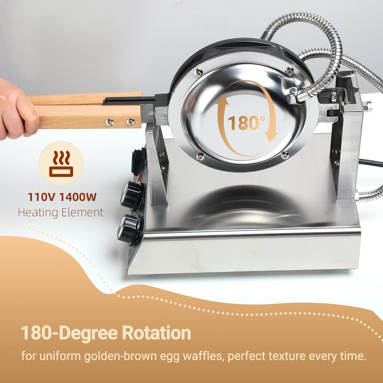 Stainless Steel Waffle Maker with 180-Degree Rotation
