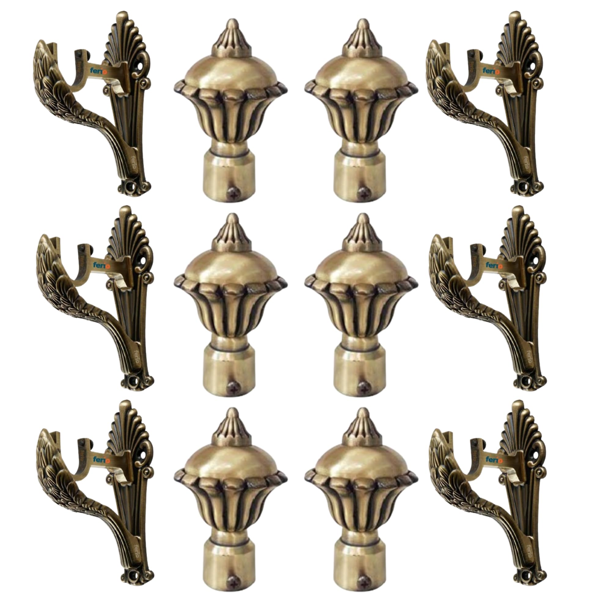 FERIO Antique Brass Zinc Alloy Rajawadi Finish Curtain Bracket Set and Curtain Finial for Door and Window Rod Support Fittings 1 Inch Rod (Window Rod Holder 2 Pcs and Curtain Finial 2 Pcs) — Amazon image 10
