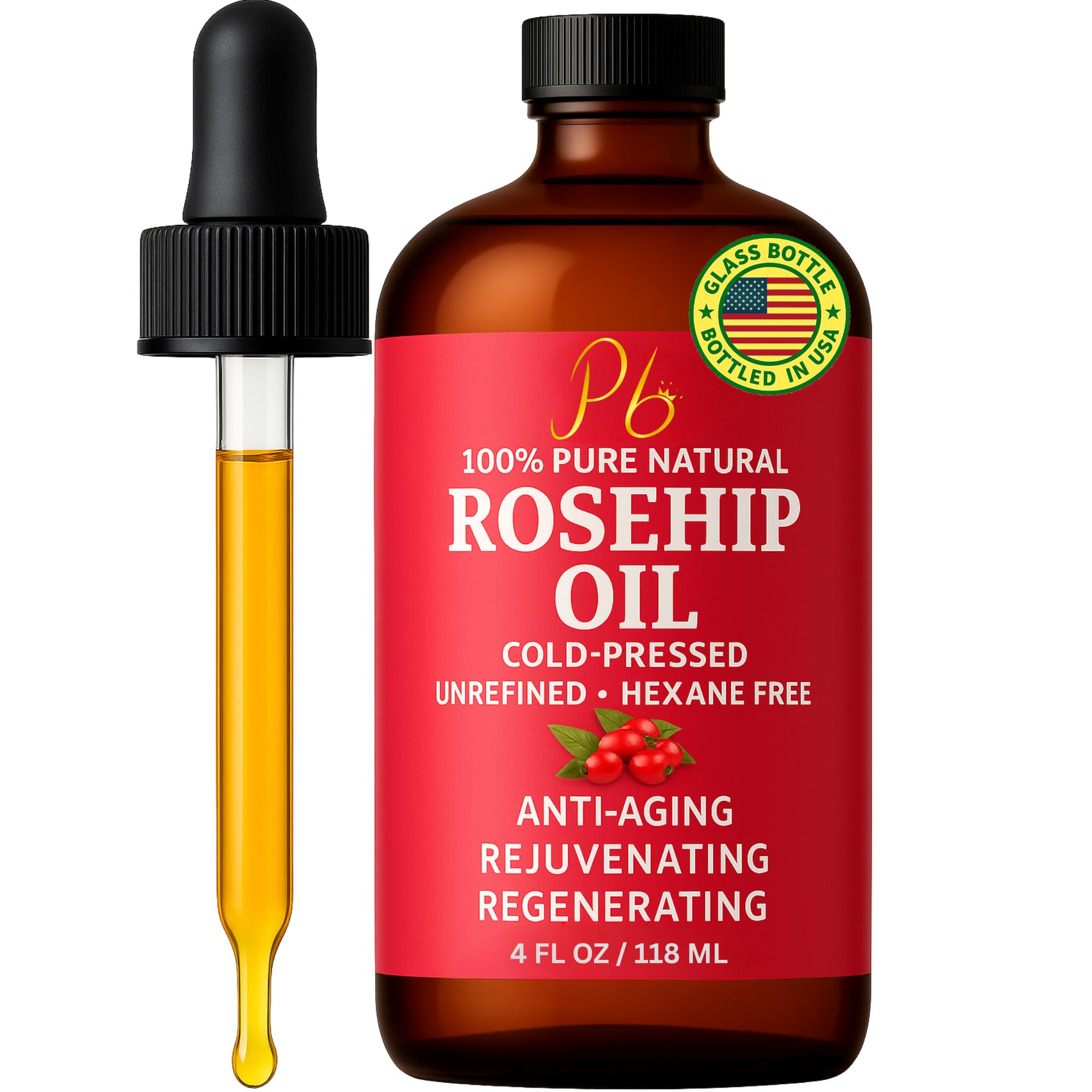 Rosehip Seed Oil – Cold-Pressed & Unrefined, Rosehip Oil for Face, Skin & Hair – Rose Hip oil for Scars, Wrinkles, Stretch Marks, Daily Hydration & Gua Sha Massage, 4 fl oz