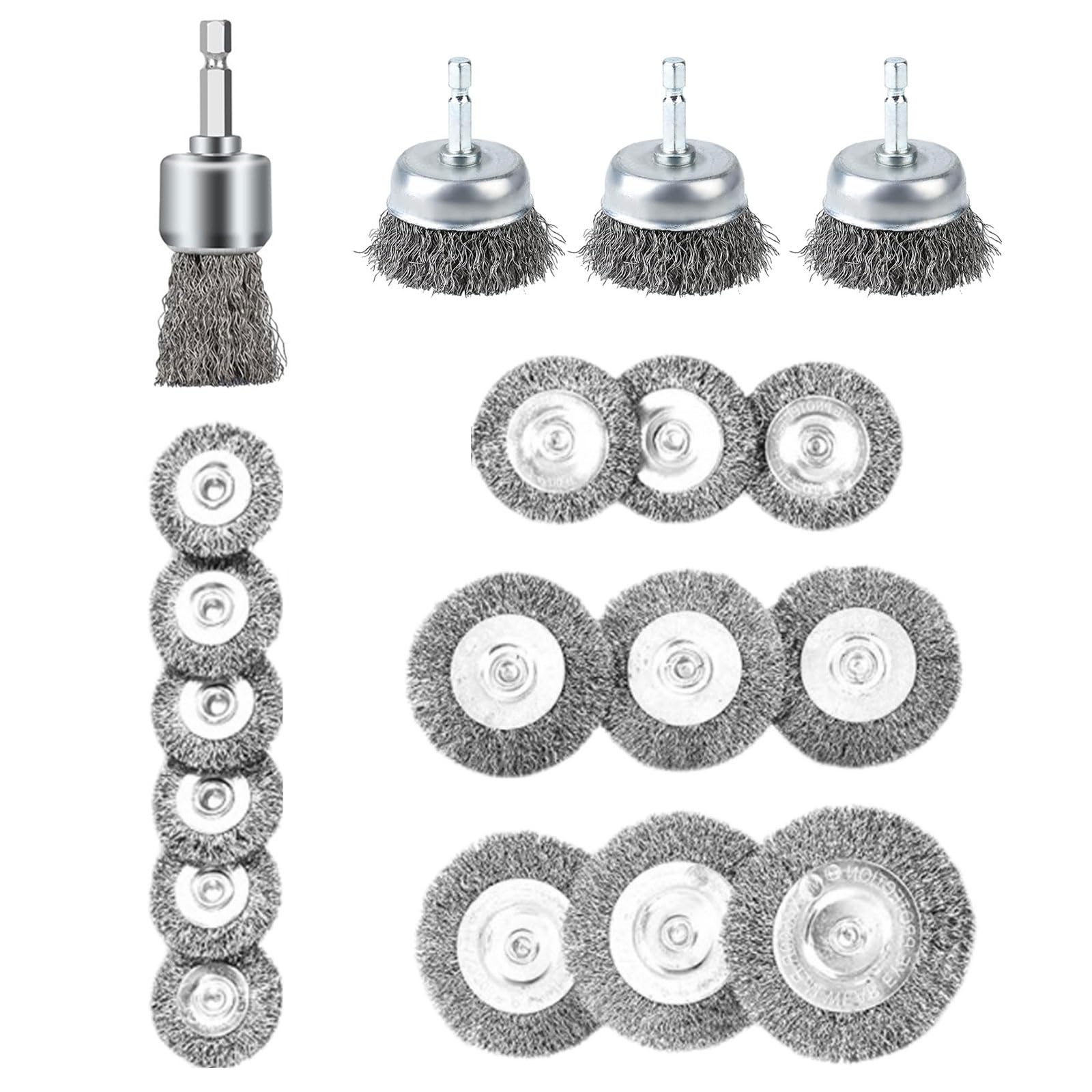 Tsophreniq 19Pcs Drill Wire Brush Set Heavy Duty Wheel For 1 / 4Inch Hexagon Shank Attachments Steel Set