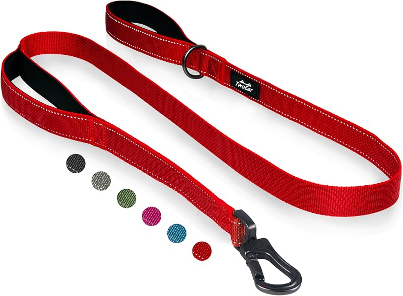 Twoear Correa para perro resistente de 6 pies y 1 pulgada para perros grandes con 2 asas acolchadas | Control adicional de manija de tráfico, gancho de bloqueo automático, correa reflectante fuerte para caminar para seguridad nocturna, razas medianas y grandes,Red