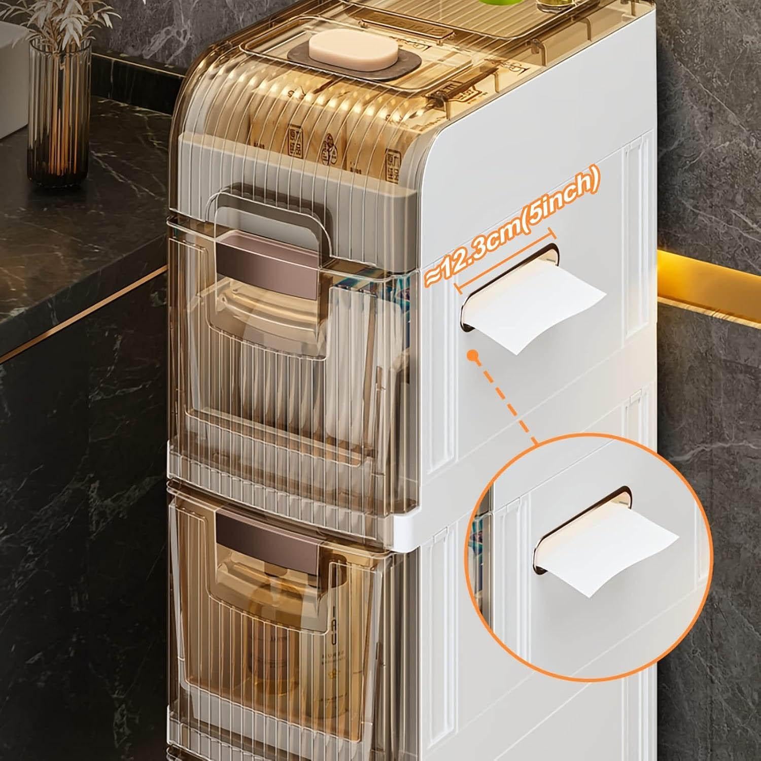 Badezimmerschrank, schmal, wasserdicht, Kunststoff, mit Türen und Feststellrollen, ideal für Toilettenpapier, Küche und Waschküche, Nizat 5. Etage Seitenturm