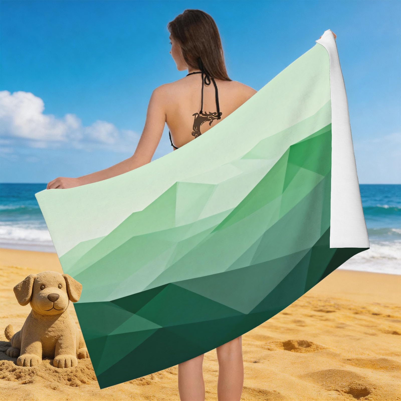 Leichong 3D Geometric Mountains Beach Towel Large Microfiber Soft Quick Dry for Adults, Geometric Art Bath Towel Lightweight Soft Absorbent for Travel Swimming Pool Sports, 180 x 90 cm