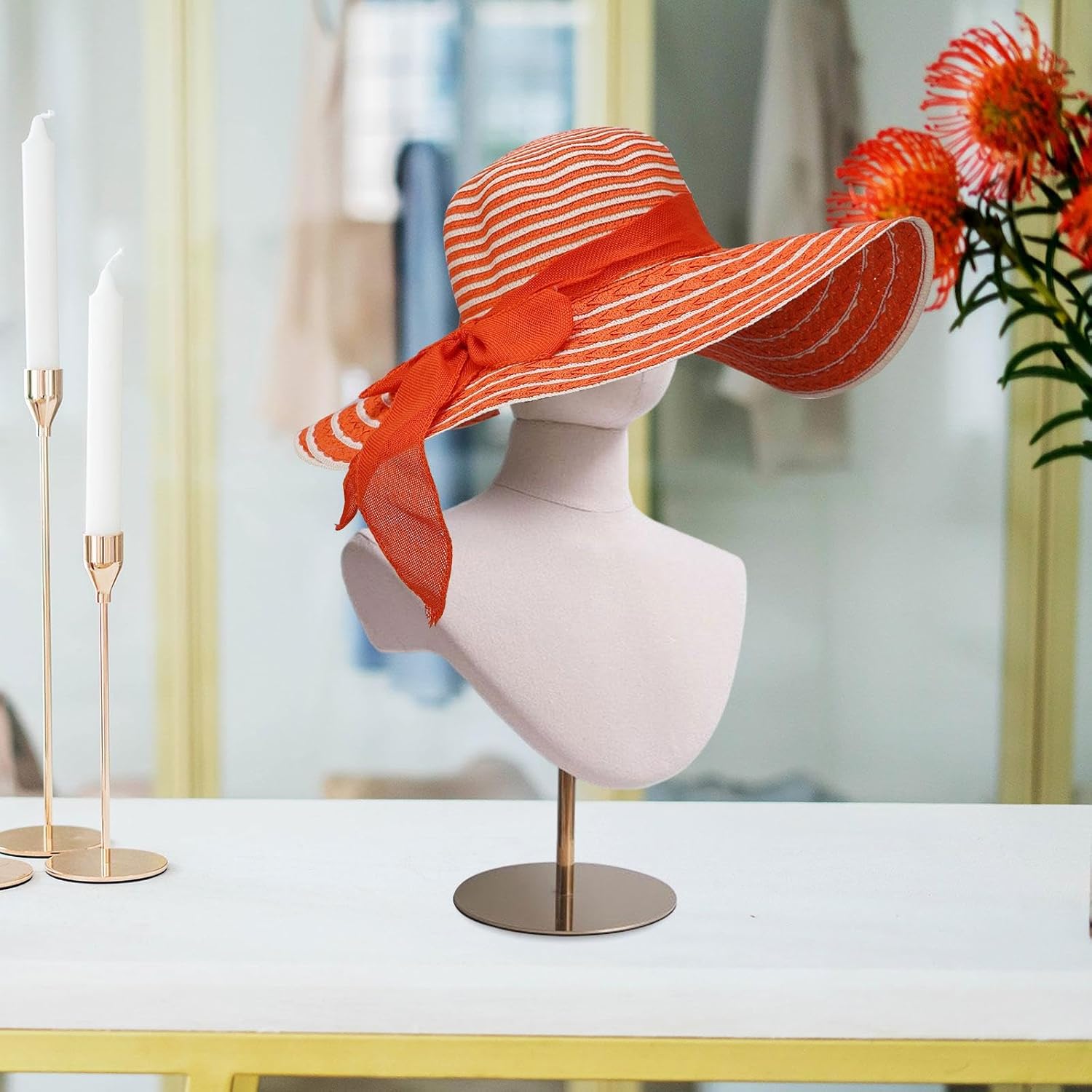 Hat Display Model Mannequin Head Decorative Multifunctional Manikin Head Holder for Cap Eyeglasses Headwear Headband, Gold Base