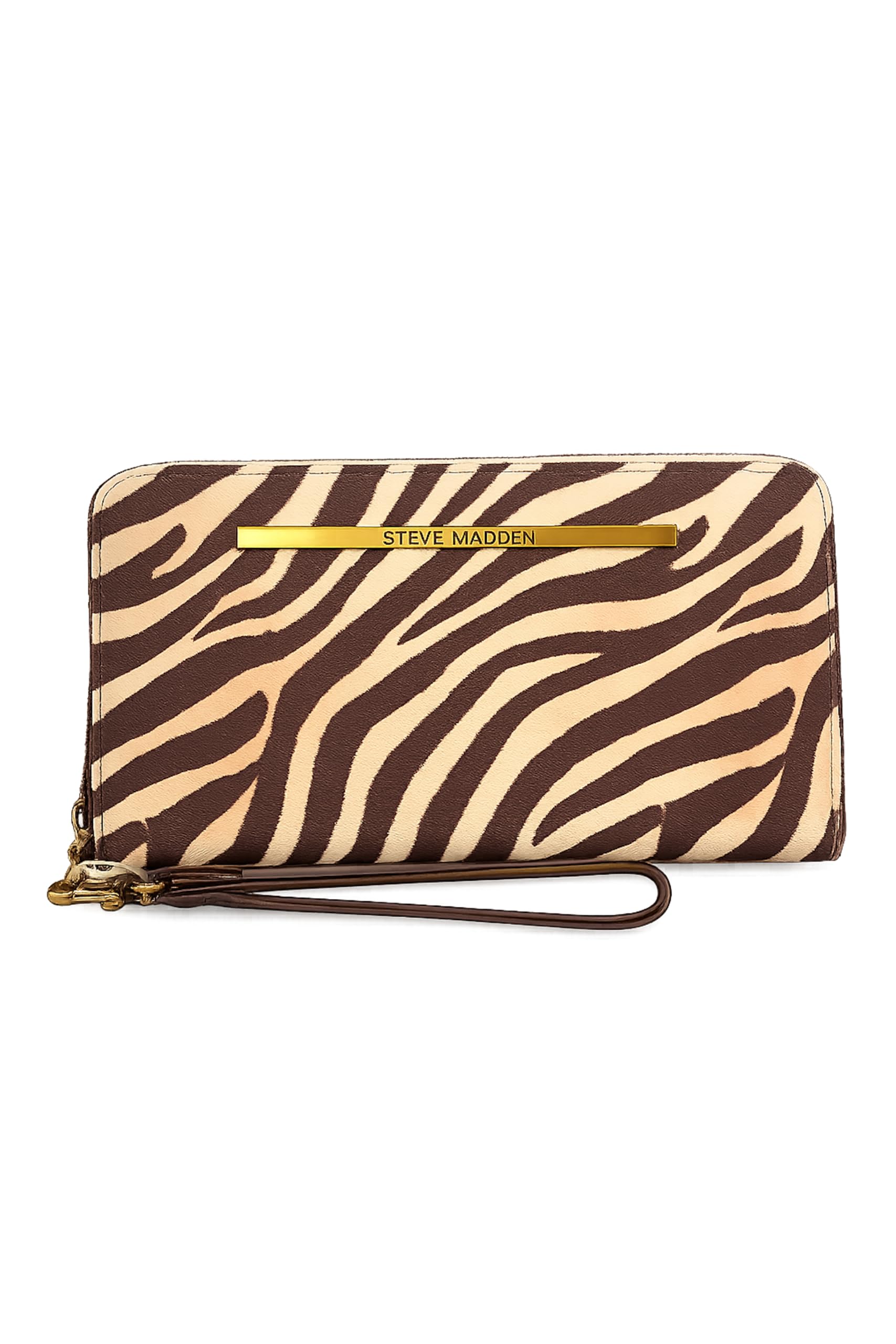 Steve Madden BZIPP-P Portafoglio da donna con cerniera, Zebra marrone, taglia unica | Croc goffrato, cinturino da polso incluso, dimensioni 20,3 x 12,7 cm, scomparti multipli per schede, chiusura con zip