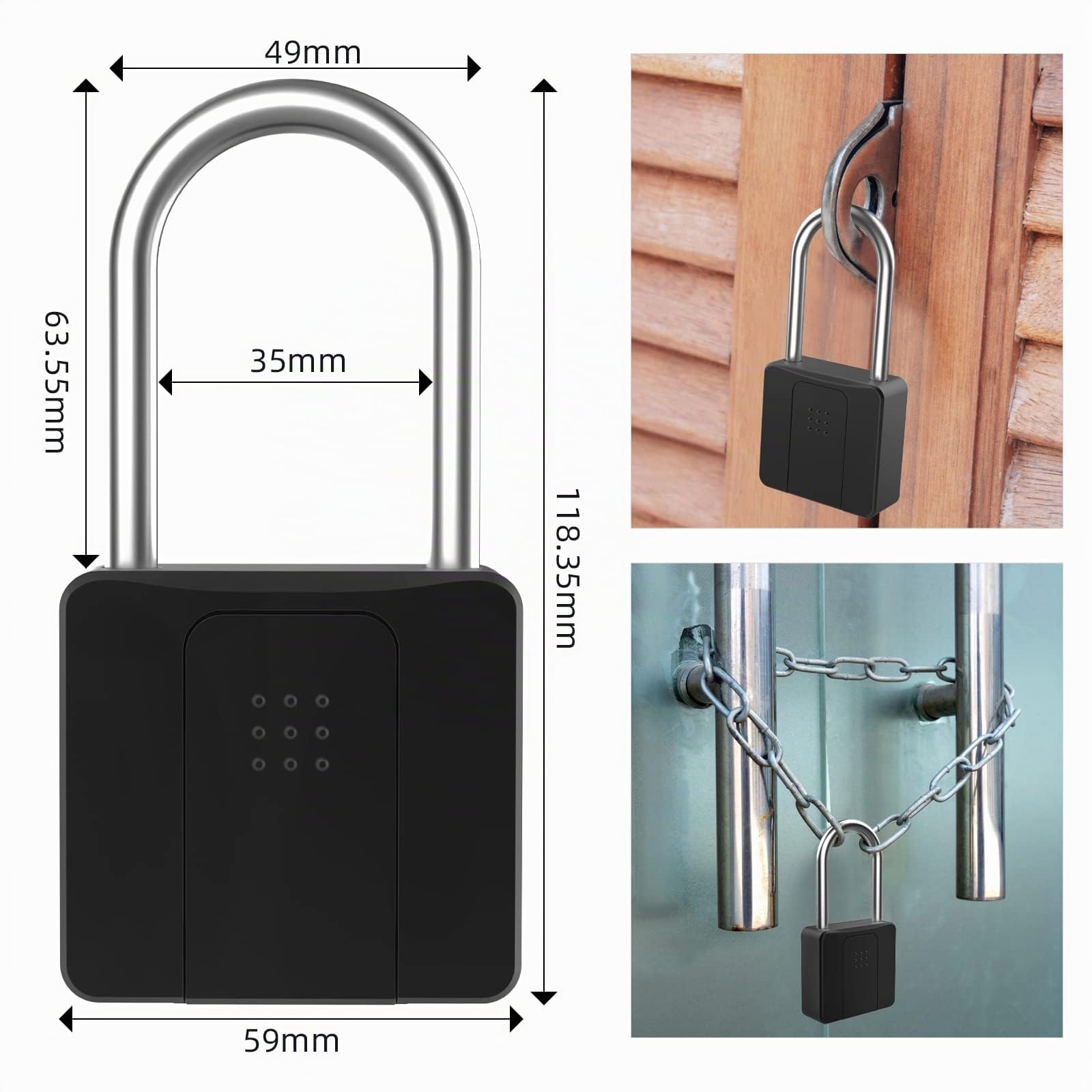 Cadenas Empreinte Digitale, Serrure de Poutre Longue Empreinte & Bluetooth, Serrure Empreinte Digitale avec clé Smart Touch Lock, étanche, Pour l'extérieur, Entrepôts